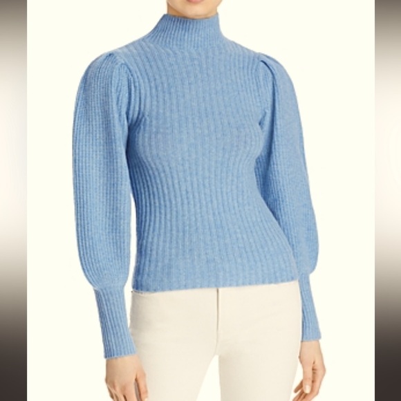 Aqua Cashmere NWT Balloon Sleeve Turtleneck Sweater in Heather Blue Sz Medium - Picture 2 of 7